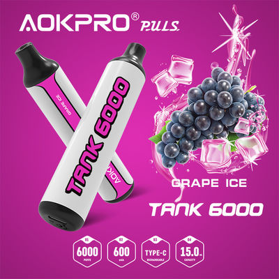 Μίας χρήσης μάνδρα 6000 Vape πάγου σταφυλιών νικοτίνης 20mg επαναφόρτιση ριπών τύπος-γ